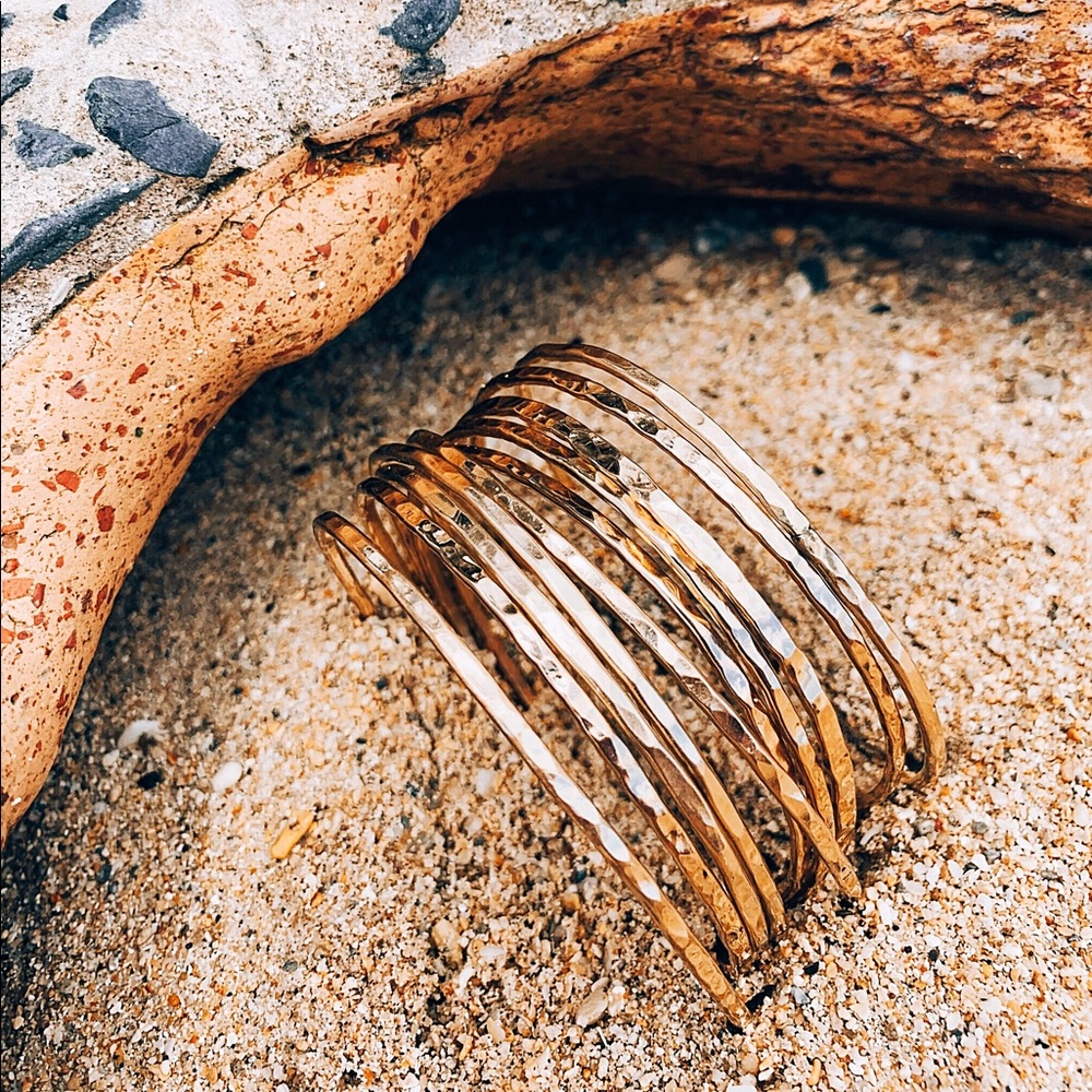 Hammered gold bangles